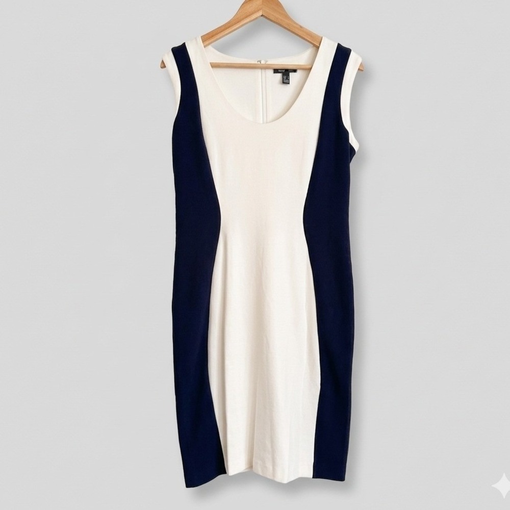 Mango MNG Suit Womens Colorblock Sheath Dress Navy White Size M Bodycon Slimming